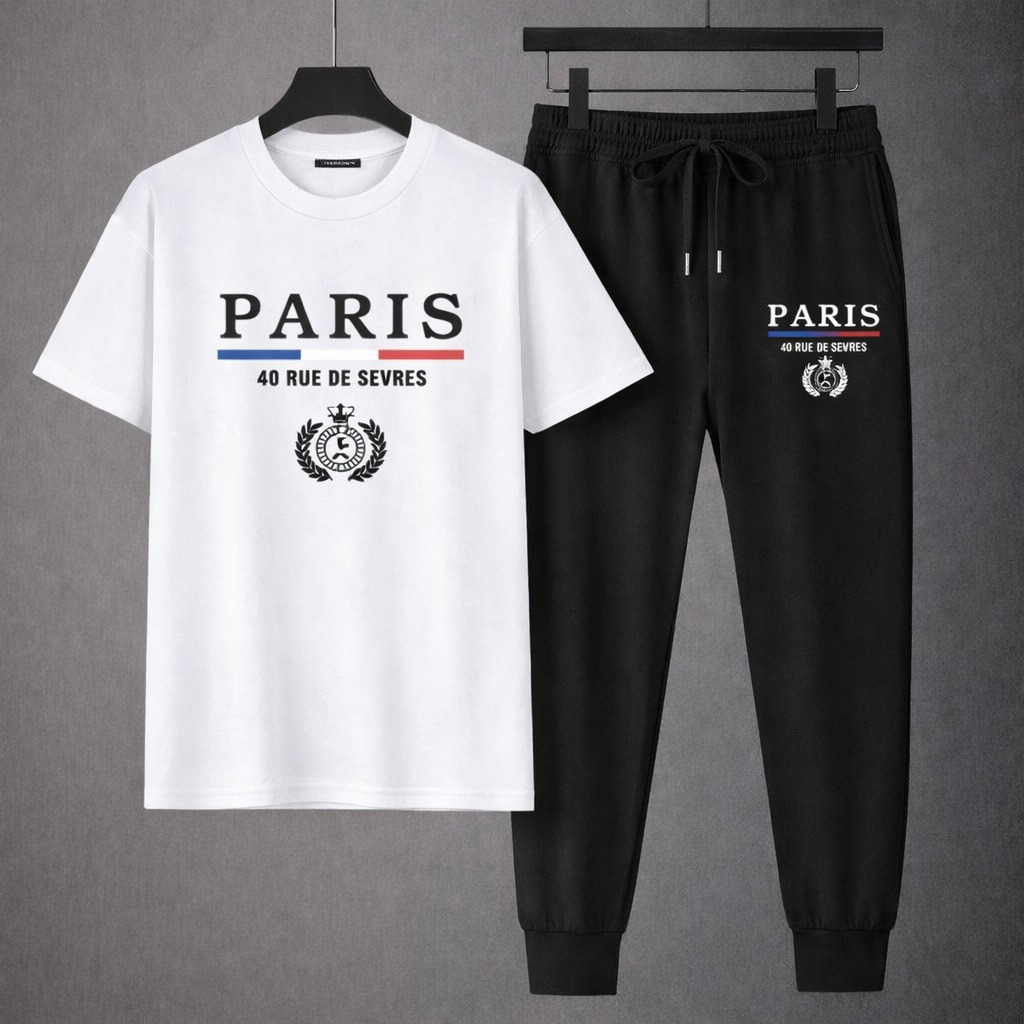Mesh T-Shirt & Trouser Combo – Paris City Graphic (White)