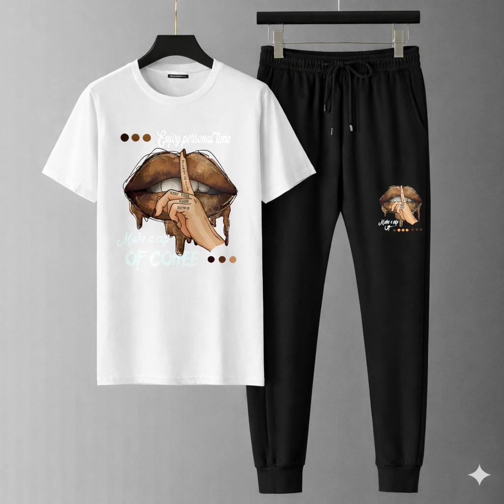 Mesh T-Shirt & Trouser Combo – Premium Bear Graphic (White)