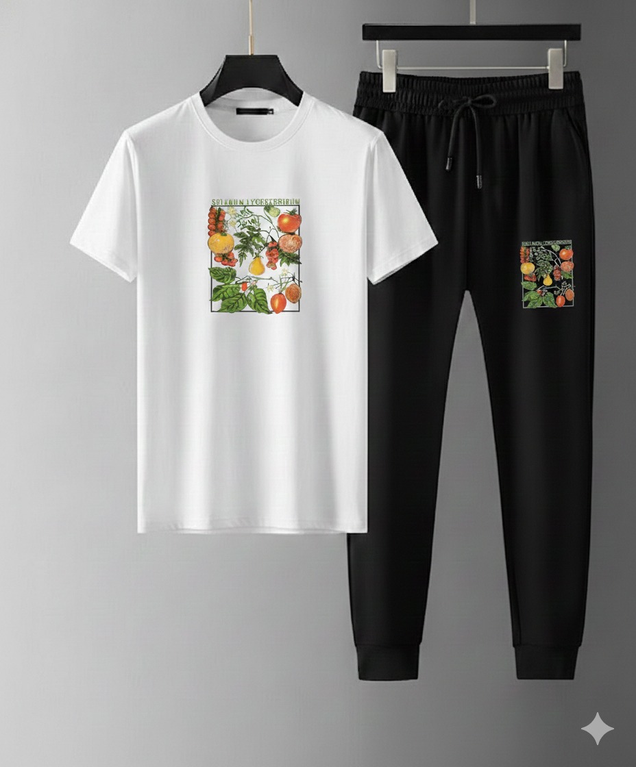 Mesh T-Shirt & Trouser Combo – Premium Floral Art (White)