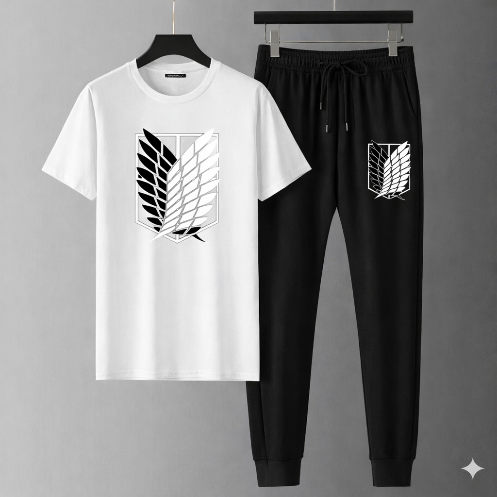 Mesh T-Shirt & Trouser Combo – Wing Emblem Graphic (White)