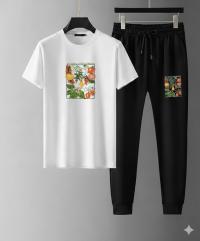 Mesh T-Shirt & Trouser Combo – Premium Floral Art (White)