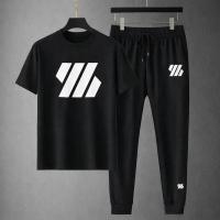 Mesh T-Shirt & Trouser Combo – Minimal Stripe Graphic (Black)