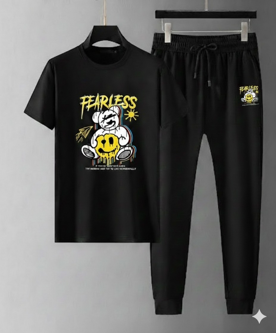 Mesh T-Shirt & Trouser Combo – Fearless Street Graphic (Black)