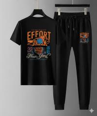 Mesh T-Shirt & Trouser Combo – Effort Motivational Graphic (Black)