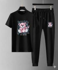 Mesh T-Shirt & Trouser Combo – Cute Bear Graphic (Black)