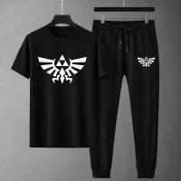 Mesh T-Shirt & Trouser Combo – Black Geometric Graphic