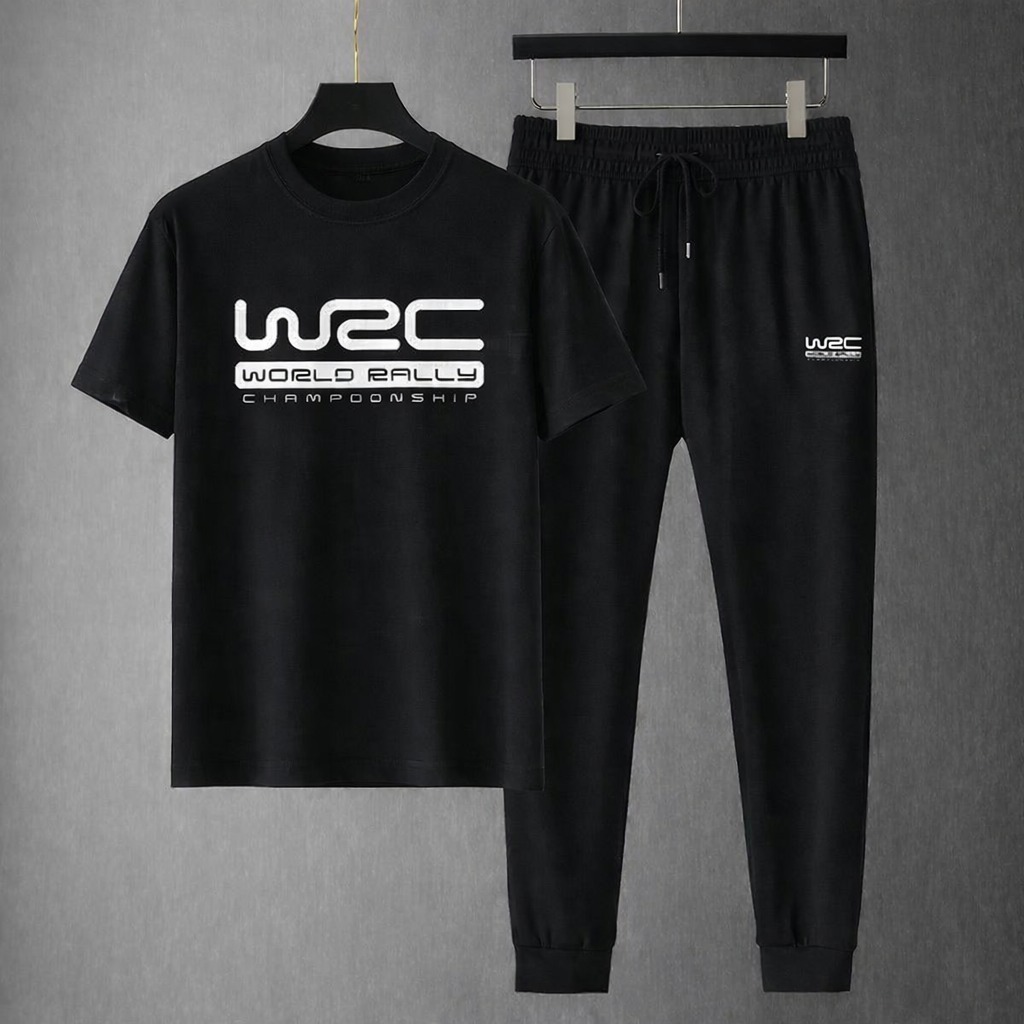 Mesh T-Shirt & Trouser Combo – Motorsport Text Graphic (Black)