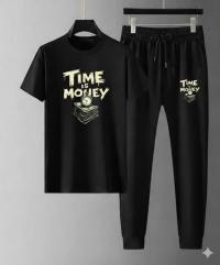 Mesh T-Shirt & Trouser Combo – Time Is Money Graphic (Black)