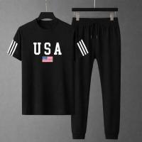 Mesh T-Shirt & Trouser Combo – USA Flag Graphic (Black)