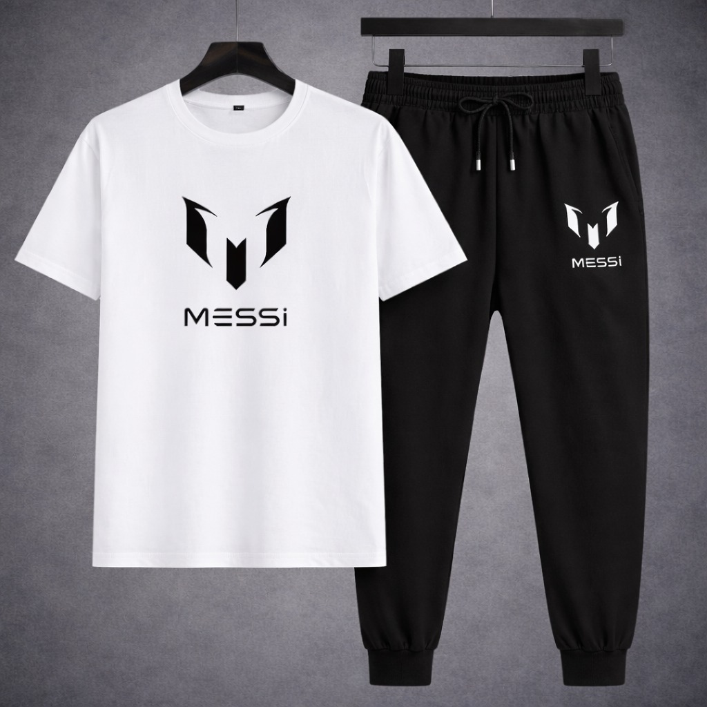Trendy Mesh T-Shirt & Trouser Combo – Football Icon Print