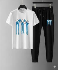 Trendy Mesh T-Shirt & Trouser Combo – Abstract Drip Graphic