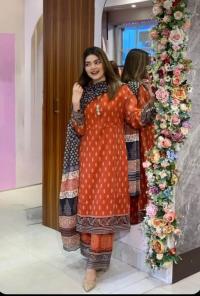 প্রিমিয়াম ডিজিটাল প্রিন্টেড থ্রি-পিস - চায়না মাইক্রোস্টিচ ও জর্জেট ওড়না সেট