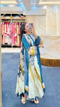 প্রিমিয়াম ডিজিটাল প্রিন্টেড থ্রি-পিস - চায়না মাইক্রোস্টিচ ও জর্জেট ওড়না সেট