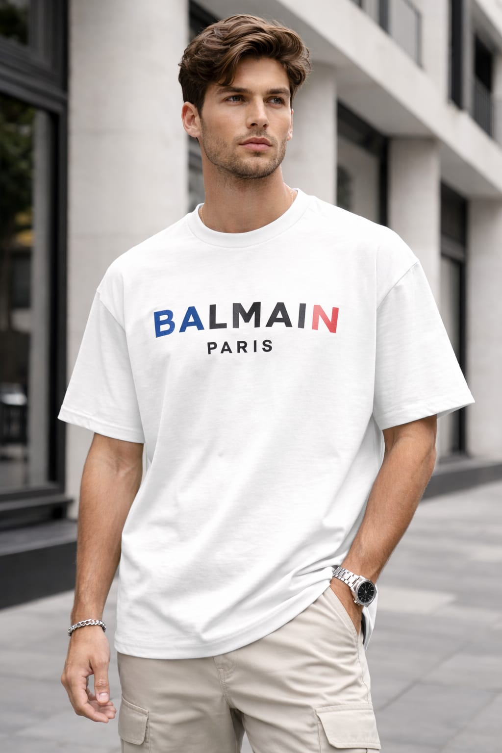 White Premium Drop Shoulder T-Shirt | Paris Typography | Unisex