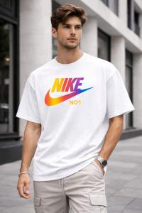 White Premium Drop Shoulder T-Shirt | Color Swoosh Design | Unisex