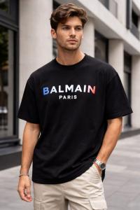 Premium Drop Shoulder T-Shirt – Paris Text Print (Black)