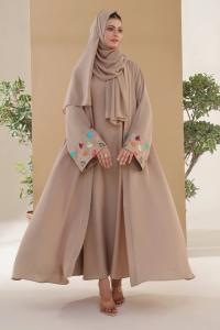 প্রিমিয়াম দুবাই চেরি কোটি বোরকা ফুল সেট - রাজকীয় এমব্রয়ডারি ও হিজাবসহ ৩ পিস কালেকশন