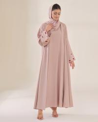 প্রিমিয়াম দুবাই চেরি কোটি বোরকা ফুল সেট - রাজকীয় এমব্রয়ডারি ও হিজাবসহ ৩ পিস কালেকশন