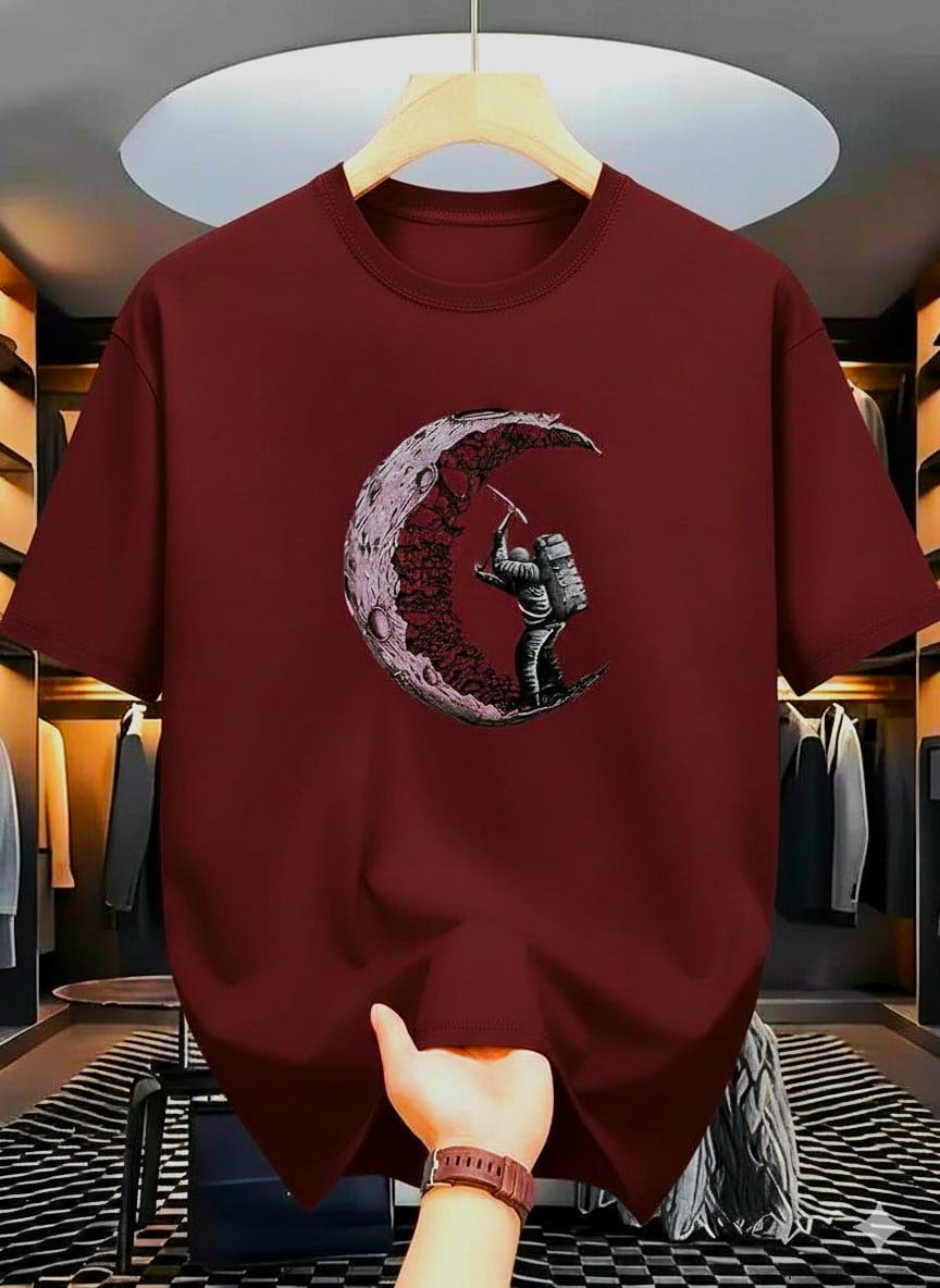 Men’s Graphic T-Shirt – Astronaut Moon Design-Teal Blue