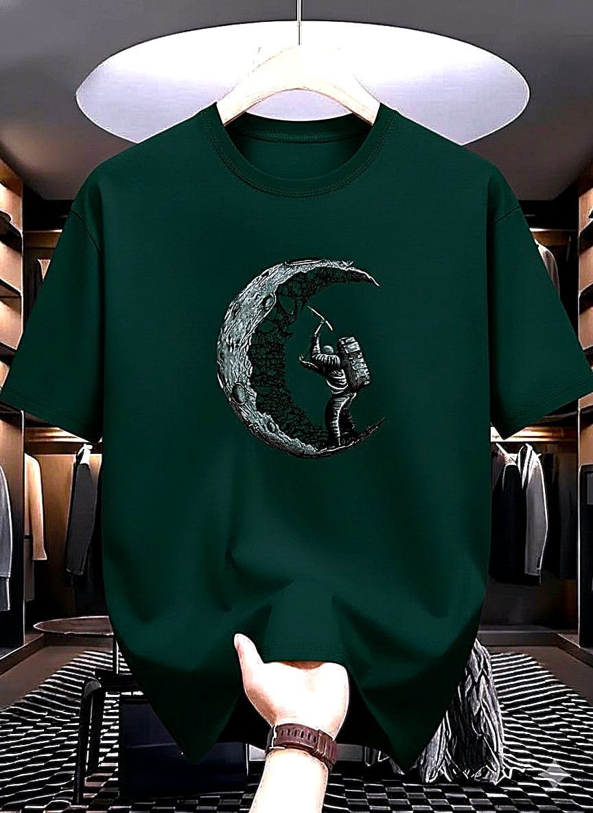 Men’s Graphic T-Shirt – Astronaut Moon Design-Teal Blue