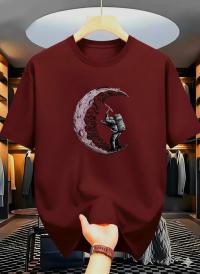 Men’s Graphic T-Shirt – Astronaut Moon Design-Teal Blue