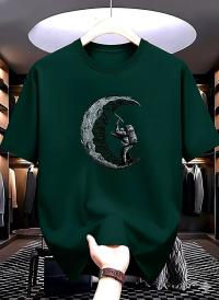 Men’s Graphic T-Shirt – Astronaut Moon Design-Teal Blue