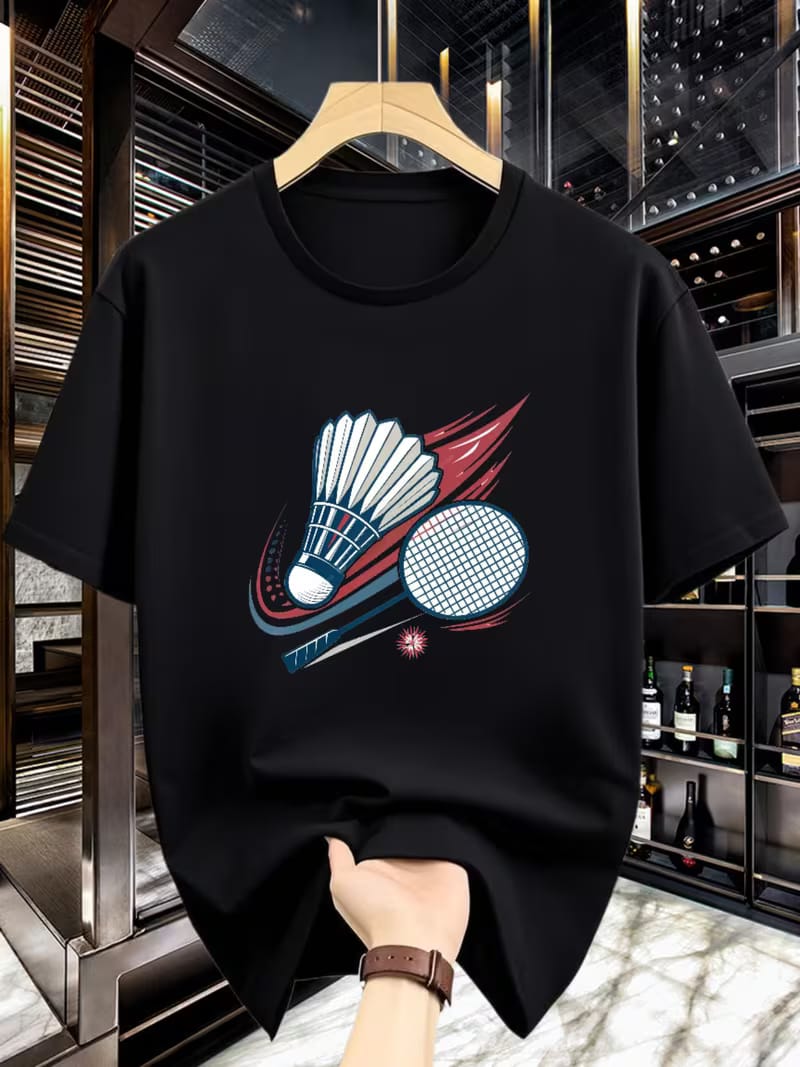 Premium Black Graphic T-Shirt – Badminton Sports Design