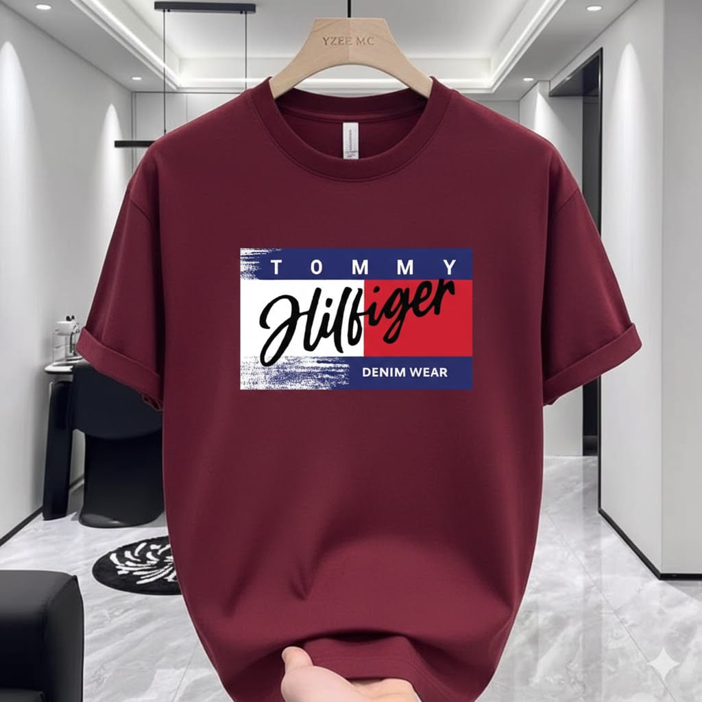 Maroon Tommy Hilfiger Premium Drop Shoulder T-Shirt