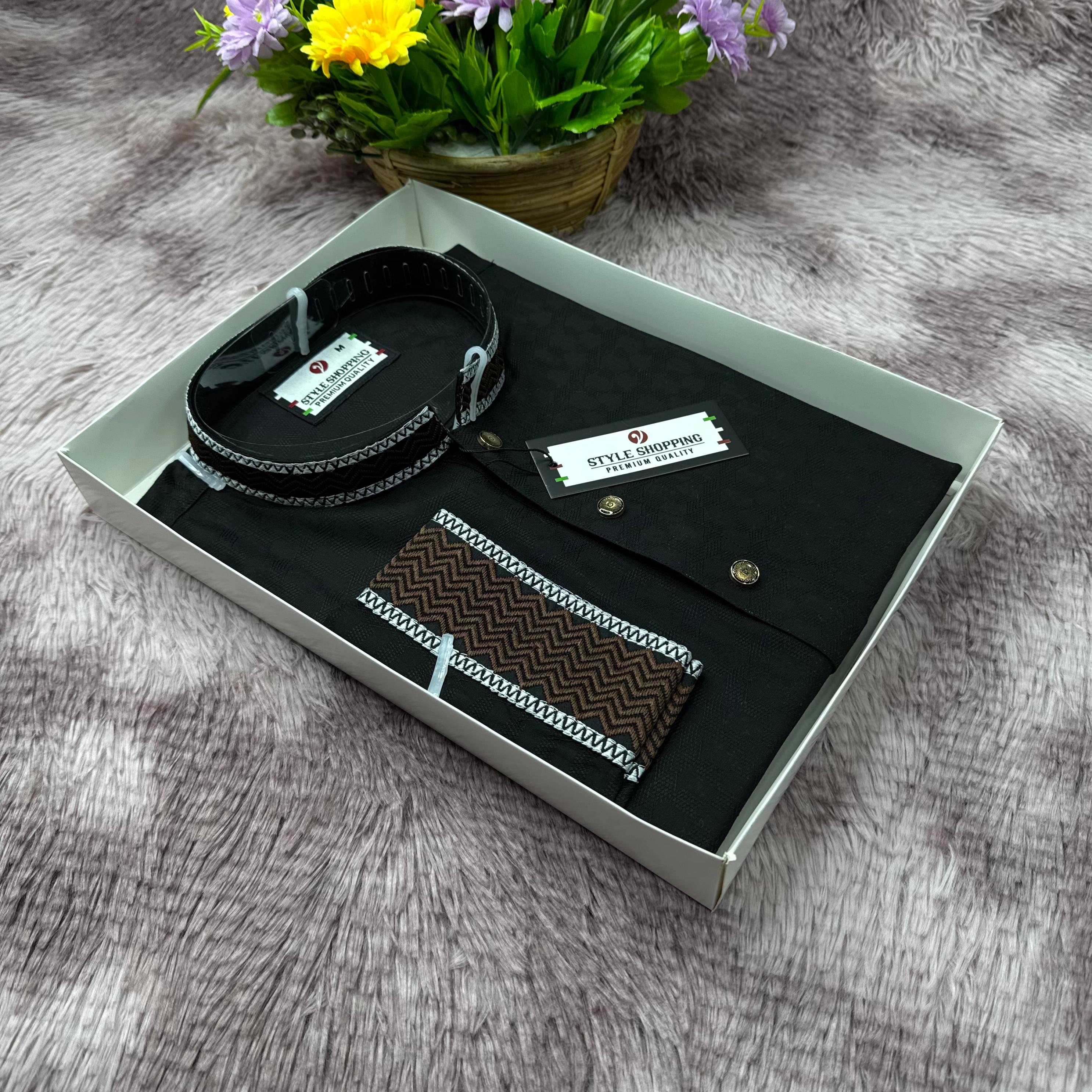 Premium Embroidery Cotton Panjabi – Classic Dark Green