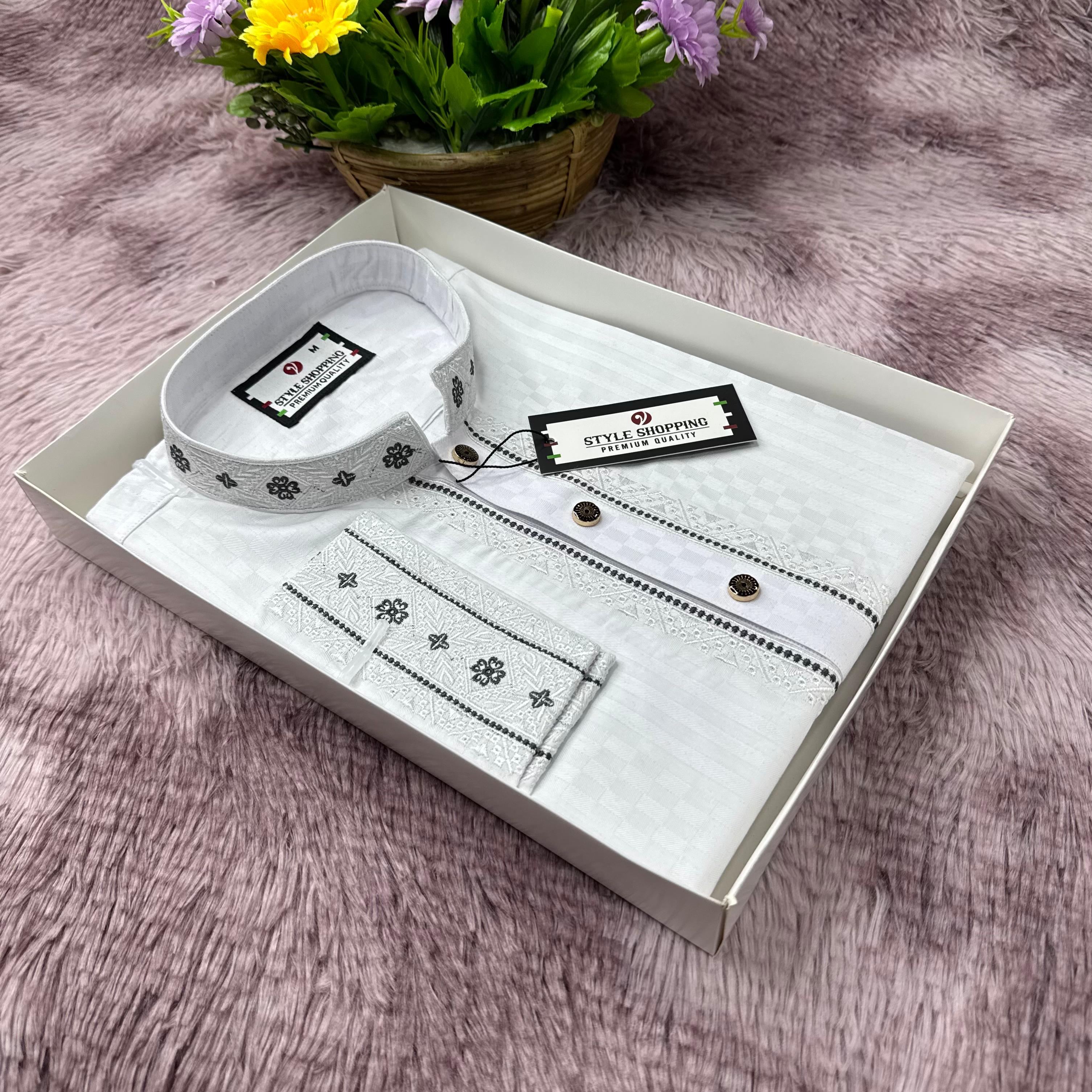 Premium Indian Fancy Cotton Embroidery Panjabi for Men