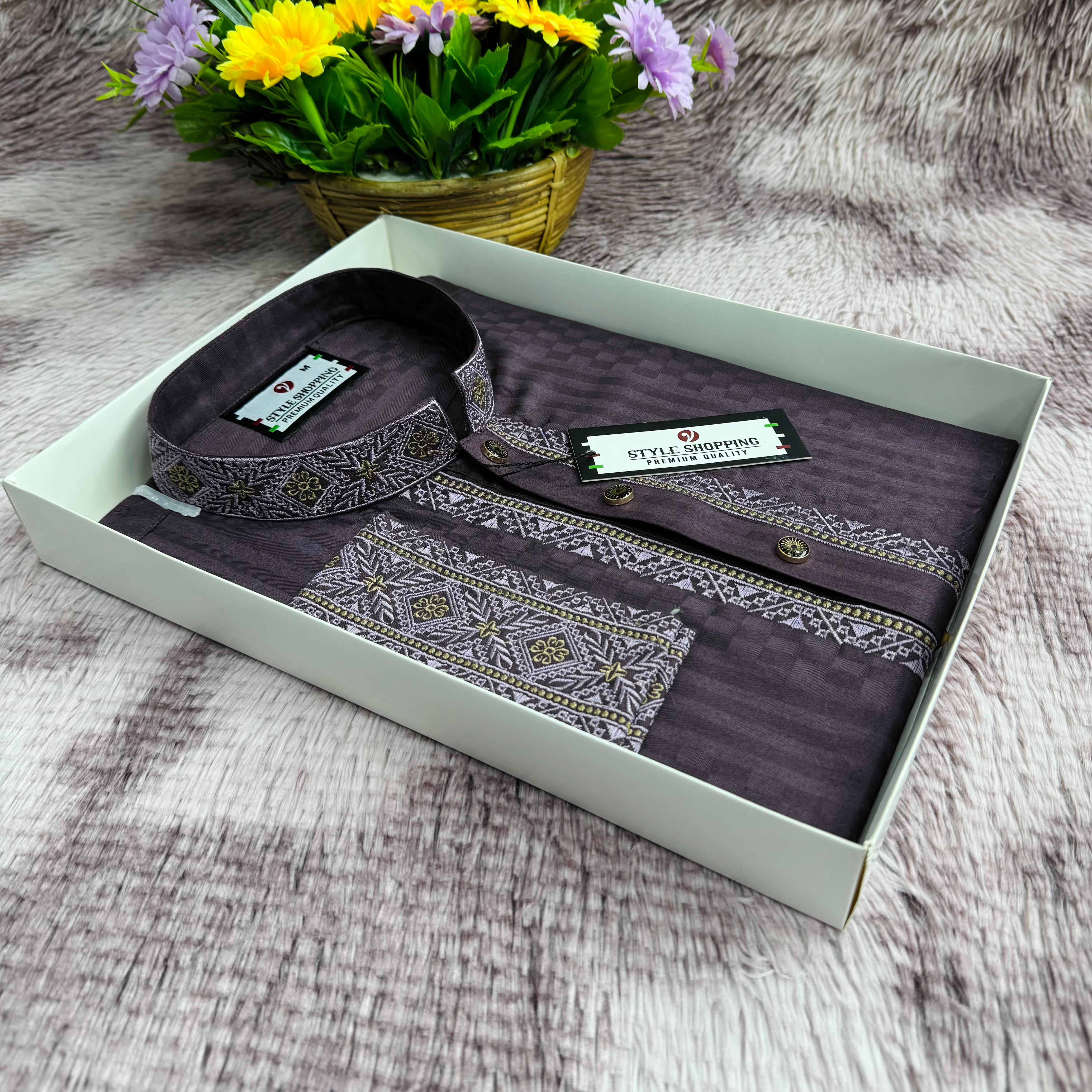 Premium Ash Embroidery Panjabi – DR Fashion