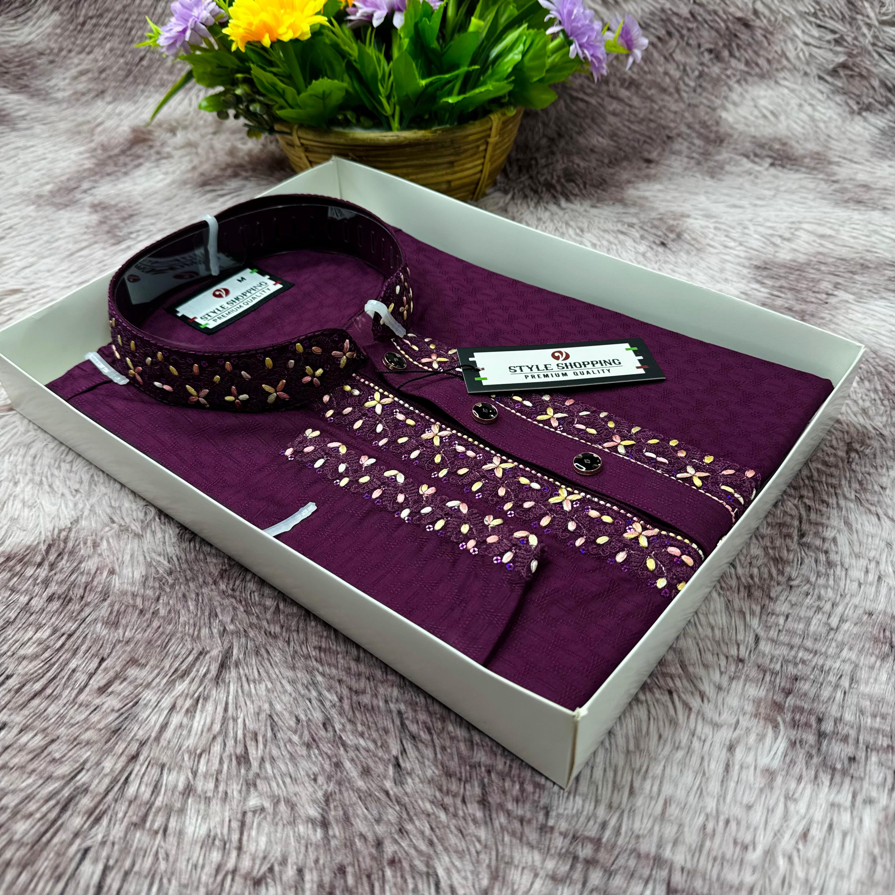 Premium Maroon  Embroidery Panjabi – DR Fashion