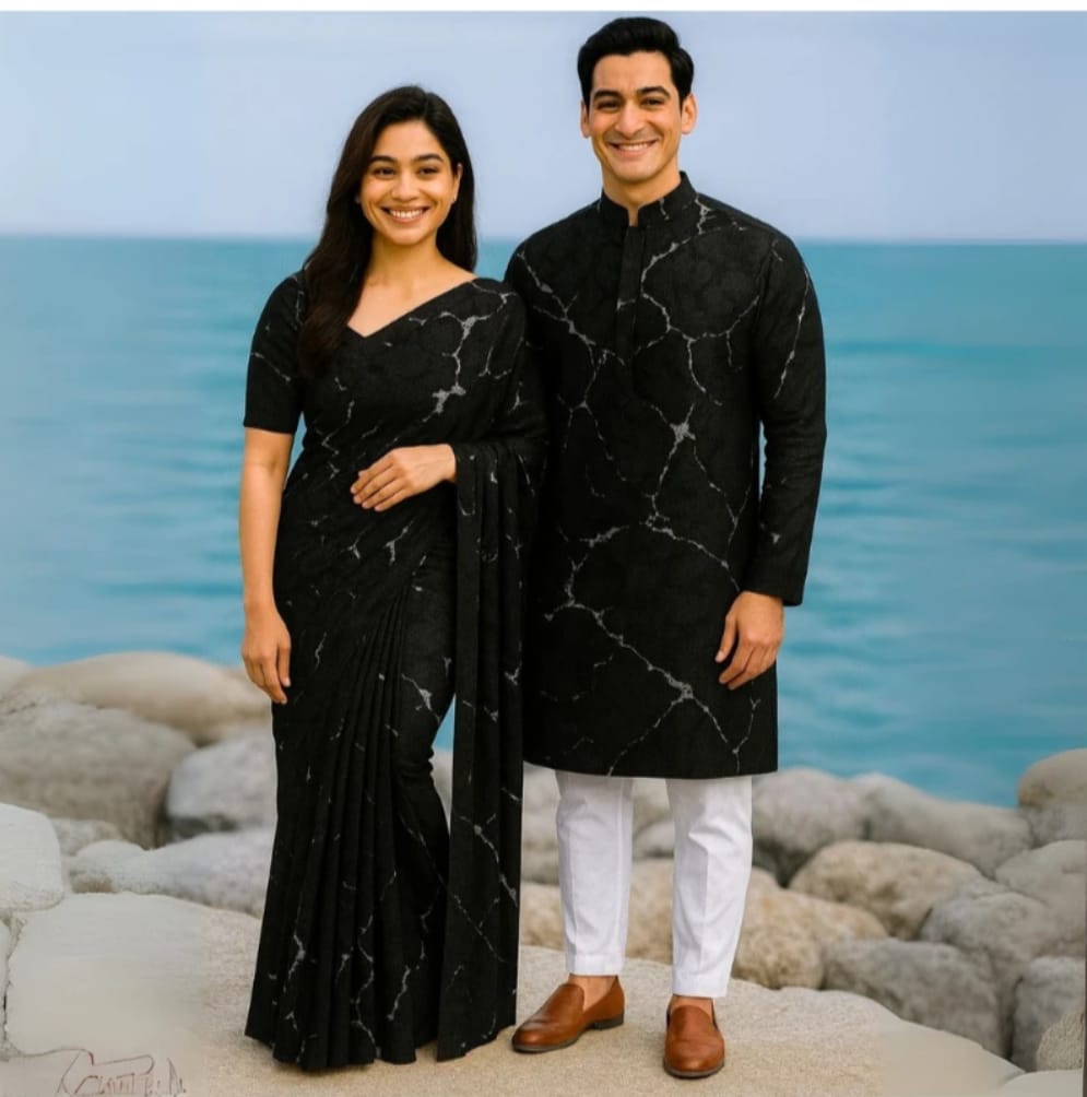 Eid Special Exclusive Couple Combo - Silk Saree & China Micro Stretch Panjabi