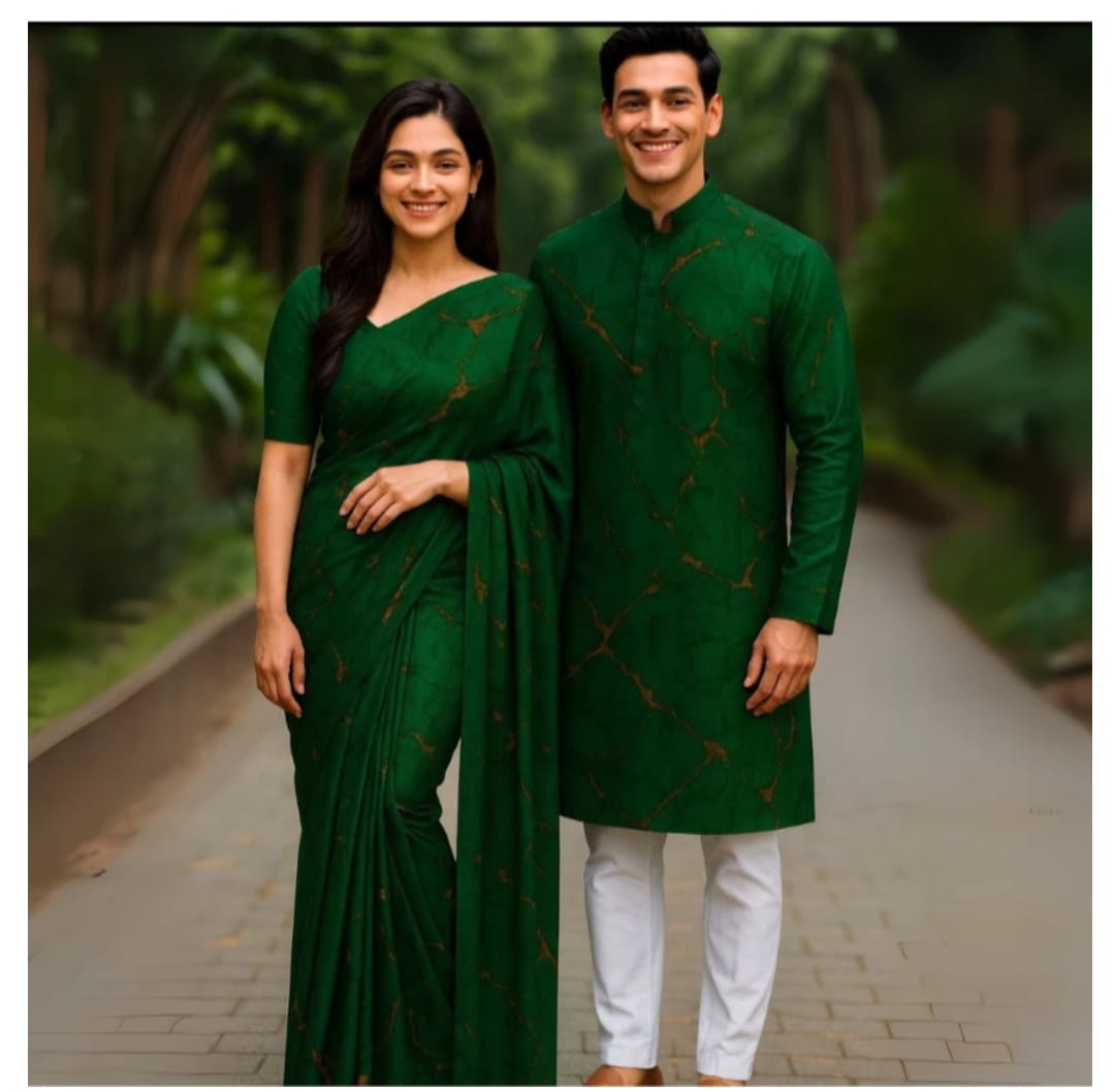 Eid Special Exclusive Couple Combo - Silk Saree & China Micro Stretch Panjabi