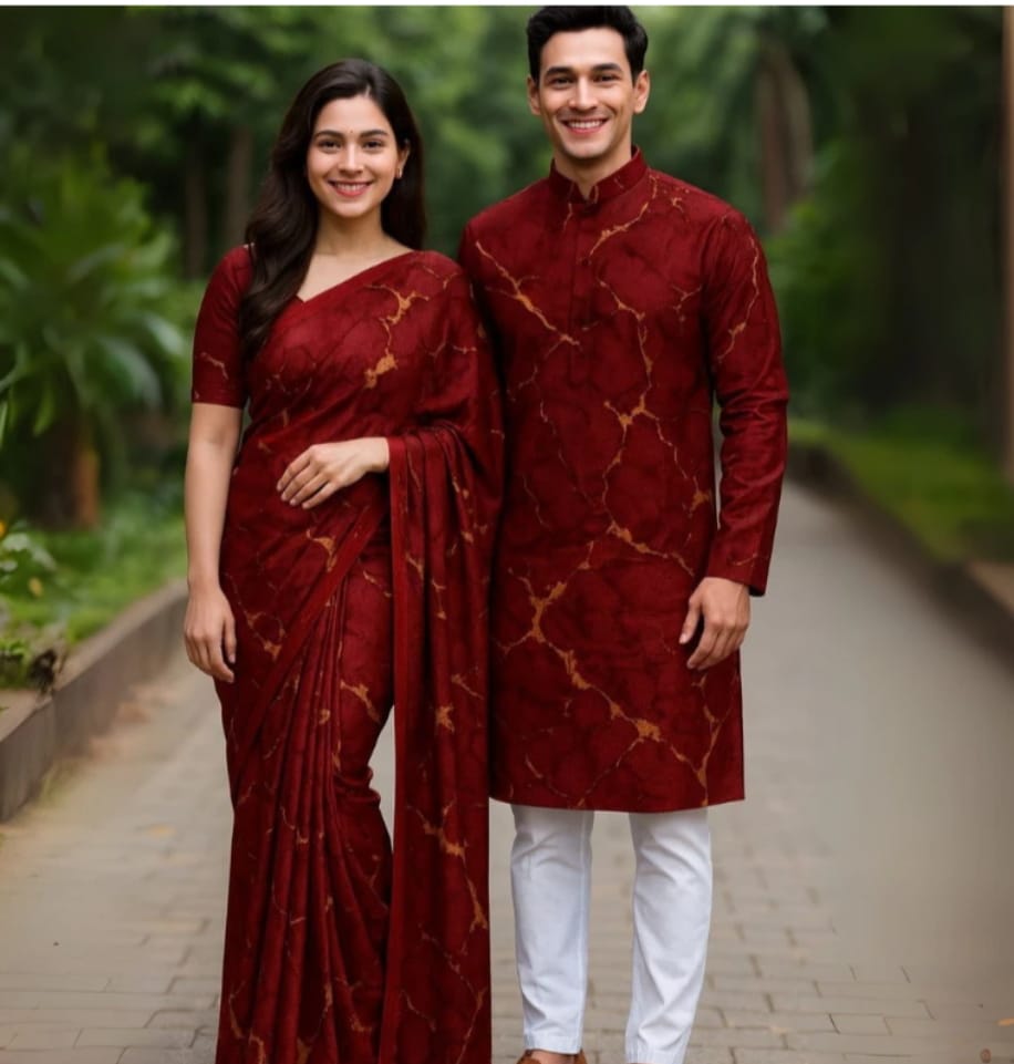 Eid Special Exclusive Couple Combo - Silk Saree & China Micro Stretch Panjabi