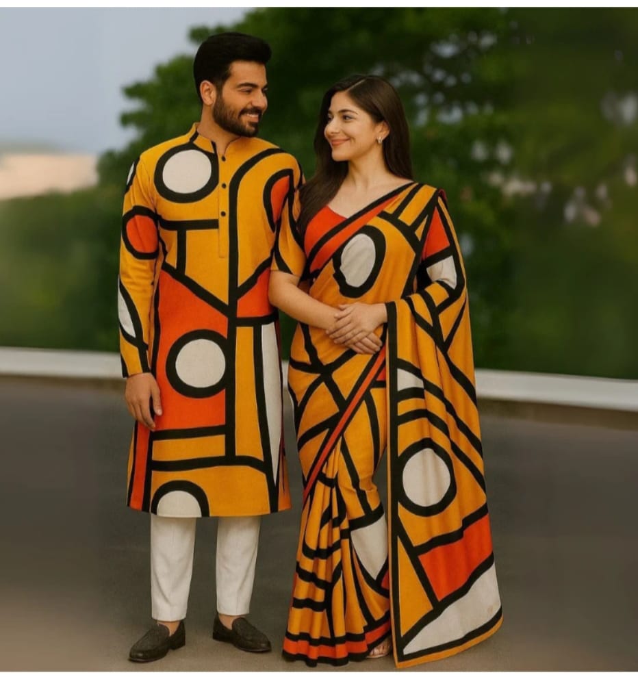 Eid Special Exclusive Couple Combo - Silk Saree & China Micro Stretch Panjabi