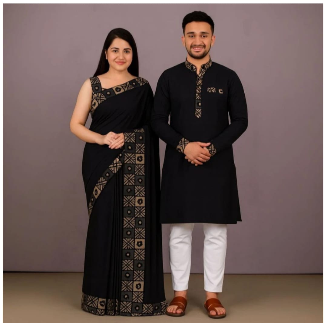 Eid Special Exclusive Couple Combo - Silk Saree & China Micro Stretch Panjabi
