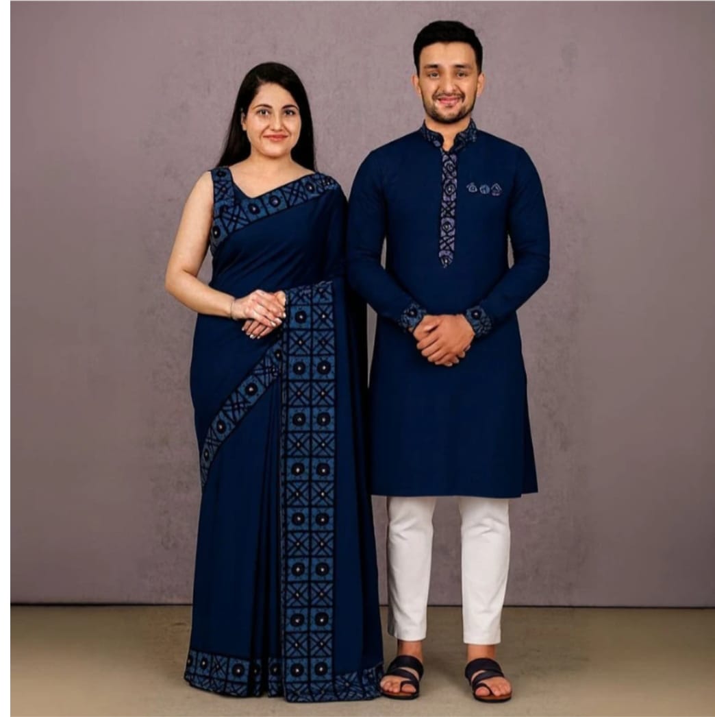 Eid Special Exclusive Couple Combo - Silk Saree & China Micro Stretch Panjabi