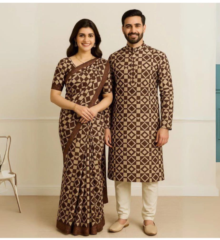 Eid Special Exclusive Couple Combo - Silk Saree & China Micro Stretch Panjabi