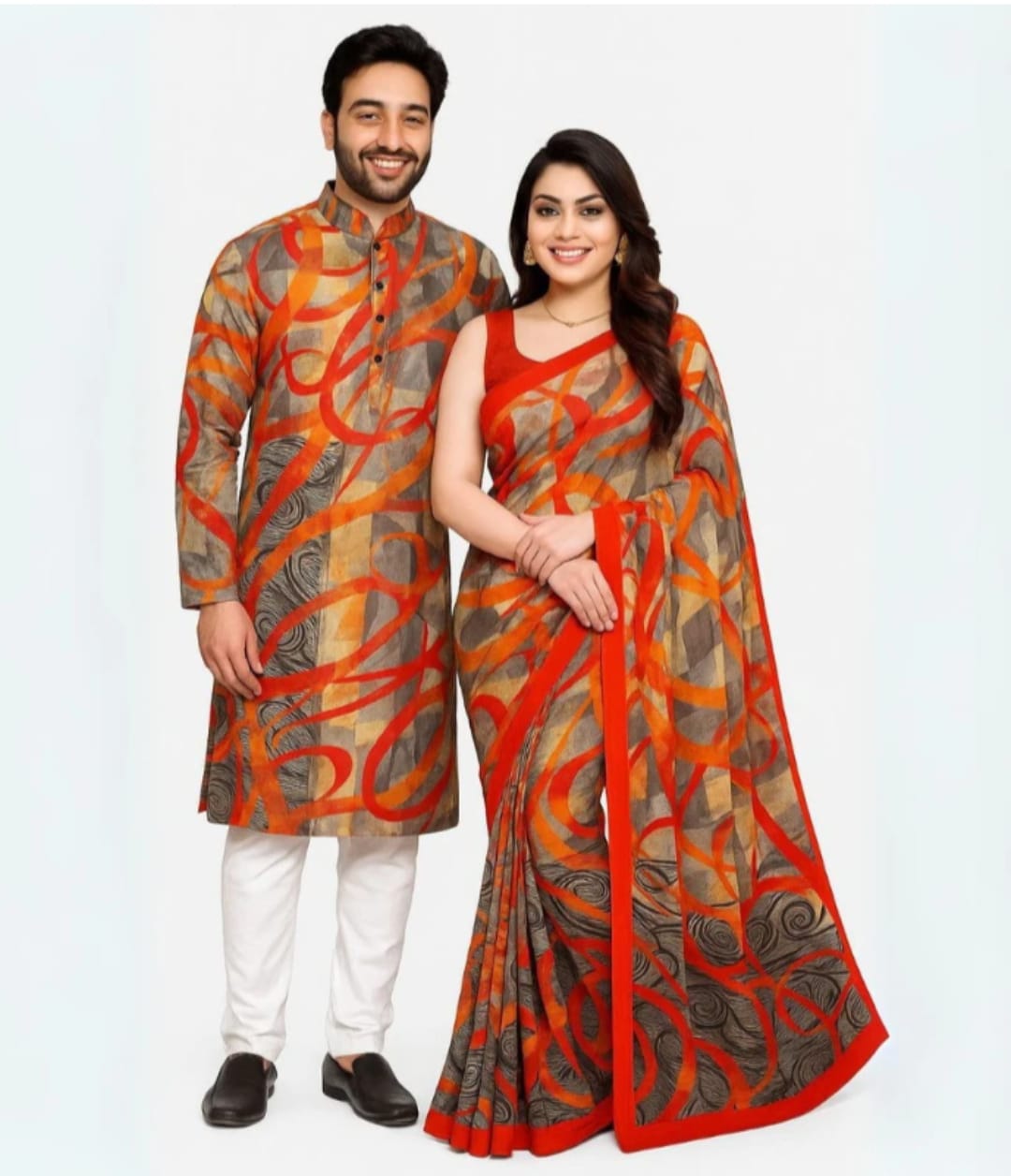 Eid Special Exclusive Couple Combo - Silk Saree & China Micro Stretch Panjabi
