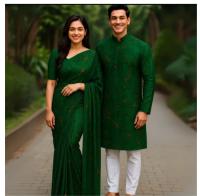 Eid Special Exclusive Couple Combo - Silk Saree & China Micro Stretch Panjabi
