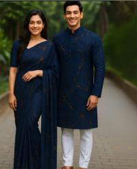 Eid Special Exclusive Couple Combo - Silk Saree & China Micro Stretch Panjabi