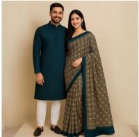 Eid Special Exclusive Couple Combo - Silk Saree & China Micro Stretch Panjabi