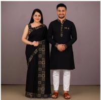 Eid Special Exclusive Couple Combo - Silk Saree & China Micro Stretch Panjabi