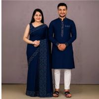 Eid Special Exclusive Couple Combo - Silk Saree & China Micro Stretch Panjabi