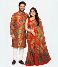 Eid Special Exclusive Couple Combo - Silk Saree & China Micro Stretch Panjabi