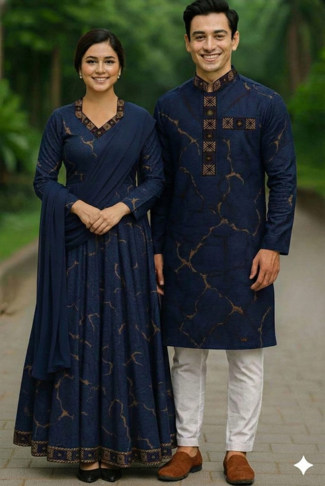 Eid Special Exclusive Couple Combo - China Micro Stretch Panjabi & Digital Print Gown Set