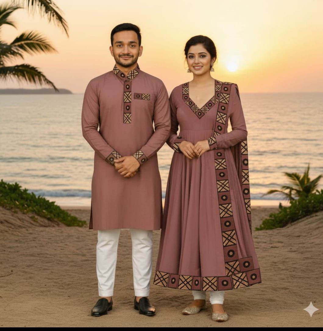 Eid Special Exclusive Couple Combo - China Micro Stretch Panjabi & Digital Print Gown Set