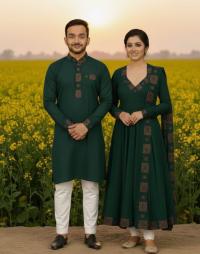 Eid Special Exclusive Couple Combo - China Micro Stretch Panjabi & Digital Print Gown Set