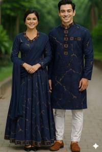 Eid Special Exclusive Couple Combo - China Micro Stretch Panjabi & Digital Print Gown Set
